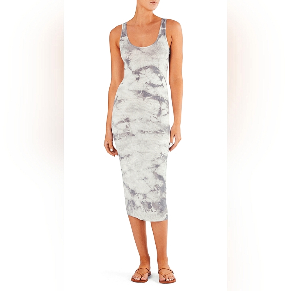 Enza Costa Tie-Dye Rib Knit Tank Dress in Blue/Gray